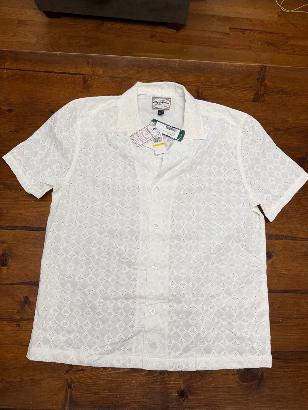 Flag & Anthem White Short-Sleeve Eyelet Button-Down Shirt